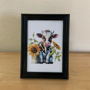 Farmhouse Cow and sunflowers picture 5x7 w/frame